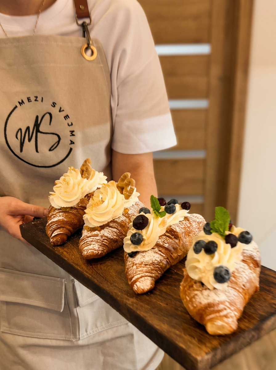 Domácí croissanty s krémem a borůvkami v Mezi Svejma